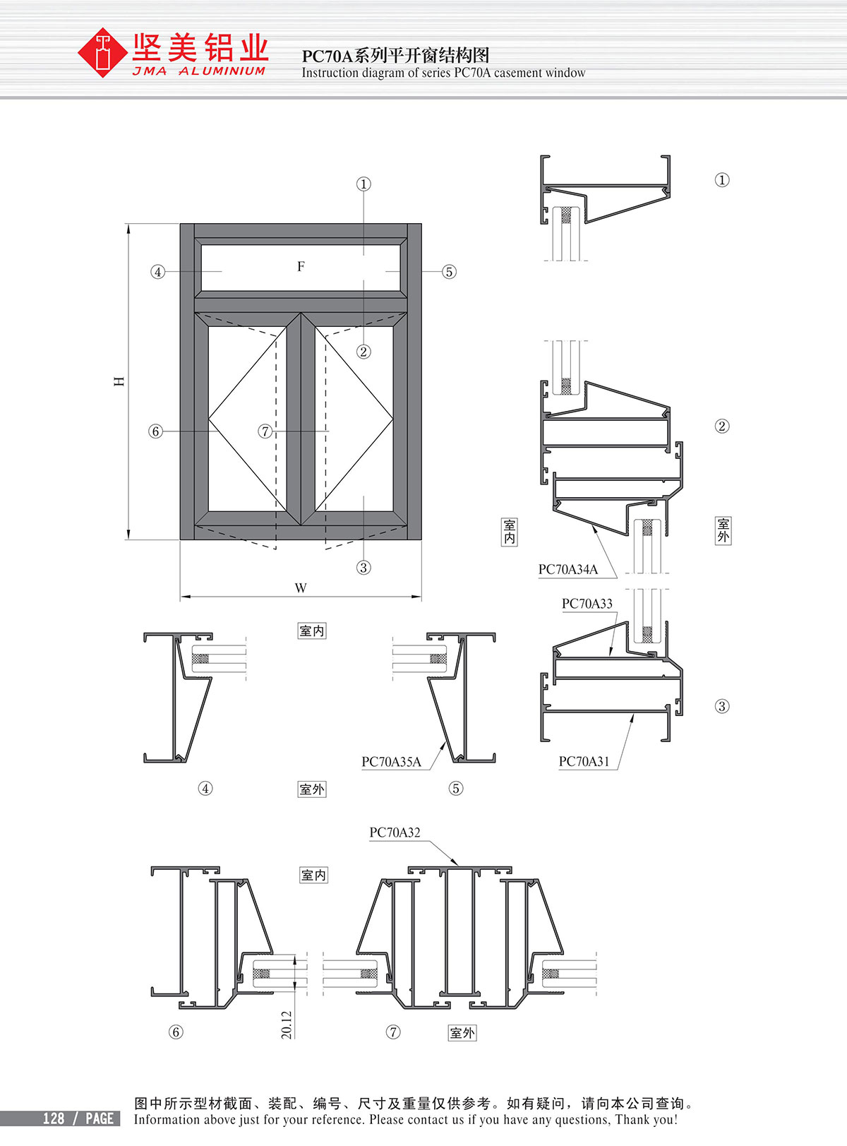 PC70A系列平开窗结构图